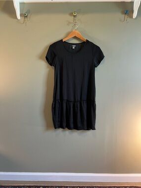aerie‎ Black Short-Sleeve Tiered Mini Dress